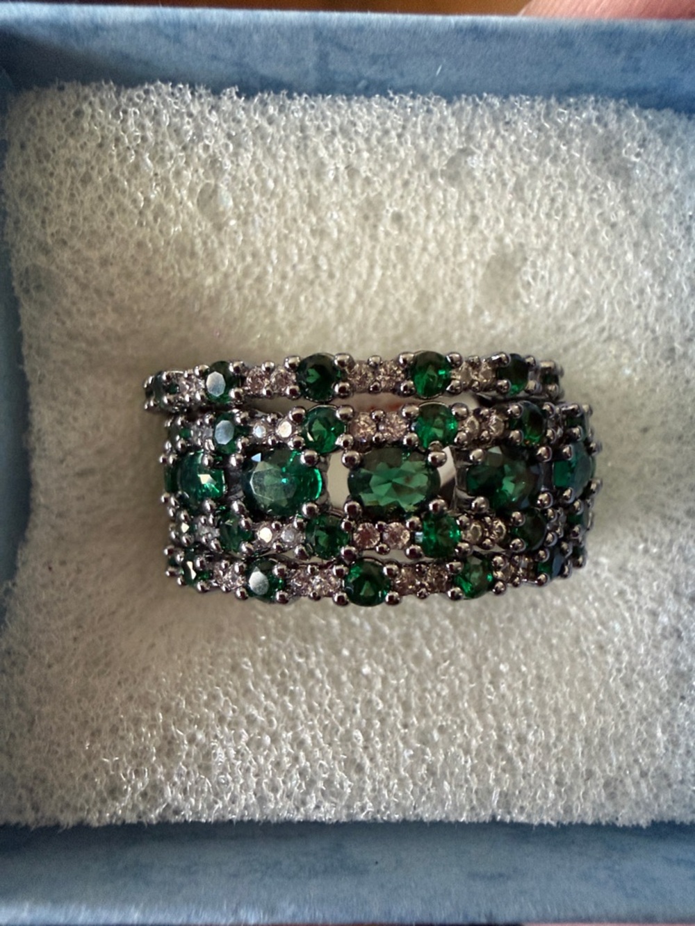 Silver and Green Women's Ring